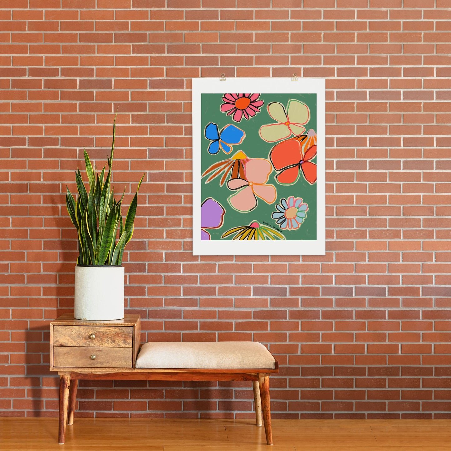 sandrapoliakov VINTAGE GARDEN GREEN Art Print