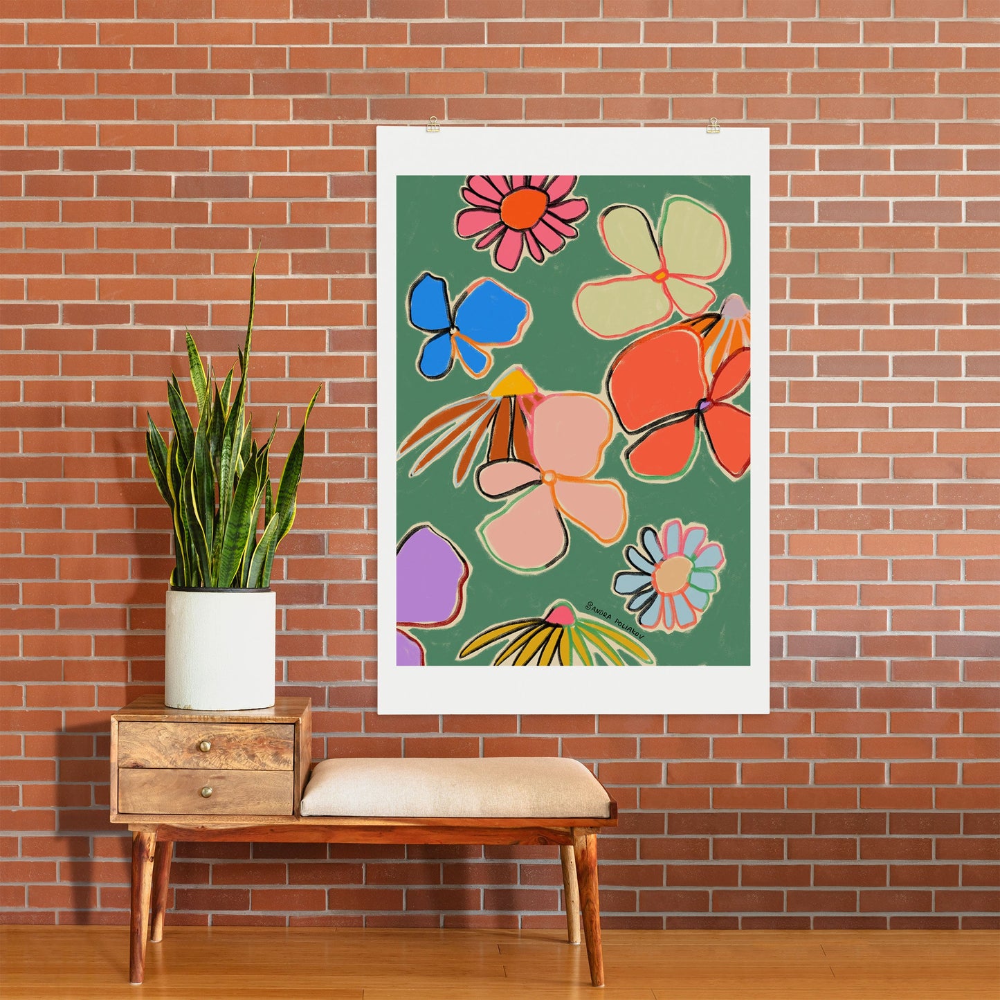 sandrapoliakov VINTAGE GARDEN GREEN Art Print