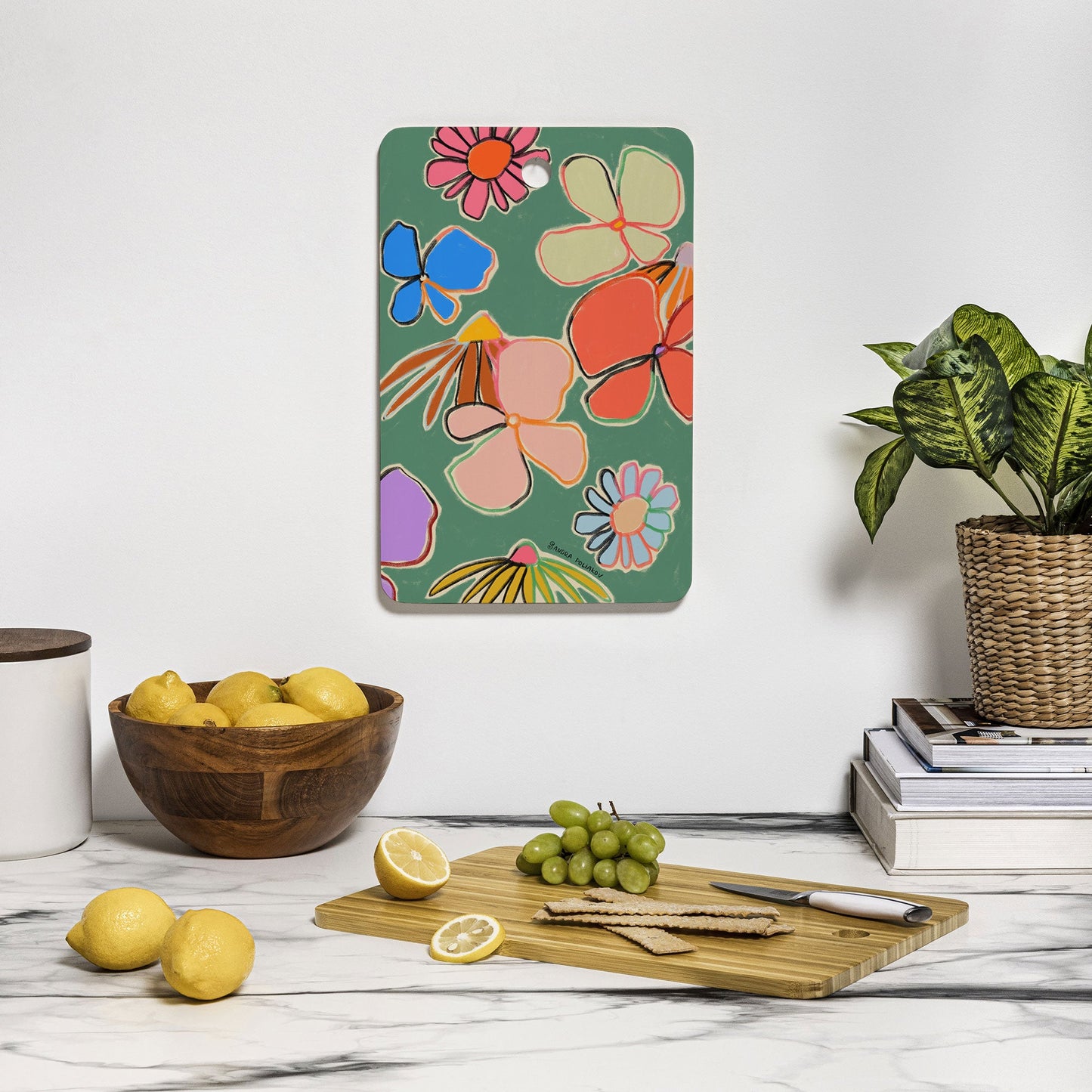 sandrapoliakov VINTAGE GARDEN GREEN Cutting Board Rectangle