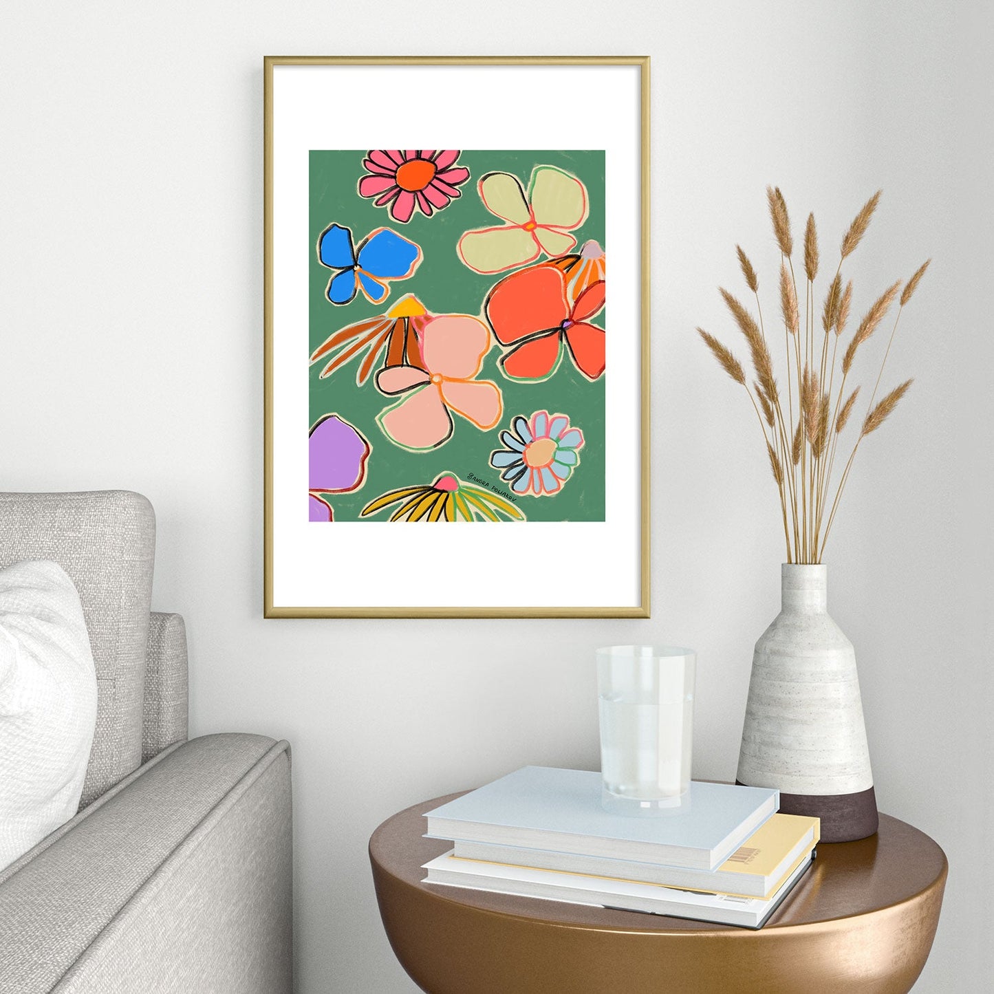 sandrapoliakov VINTAGE GARDEN GREEN Metal Framed Art Print