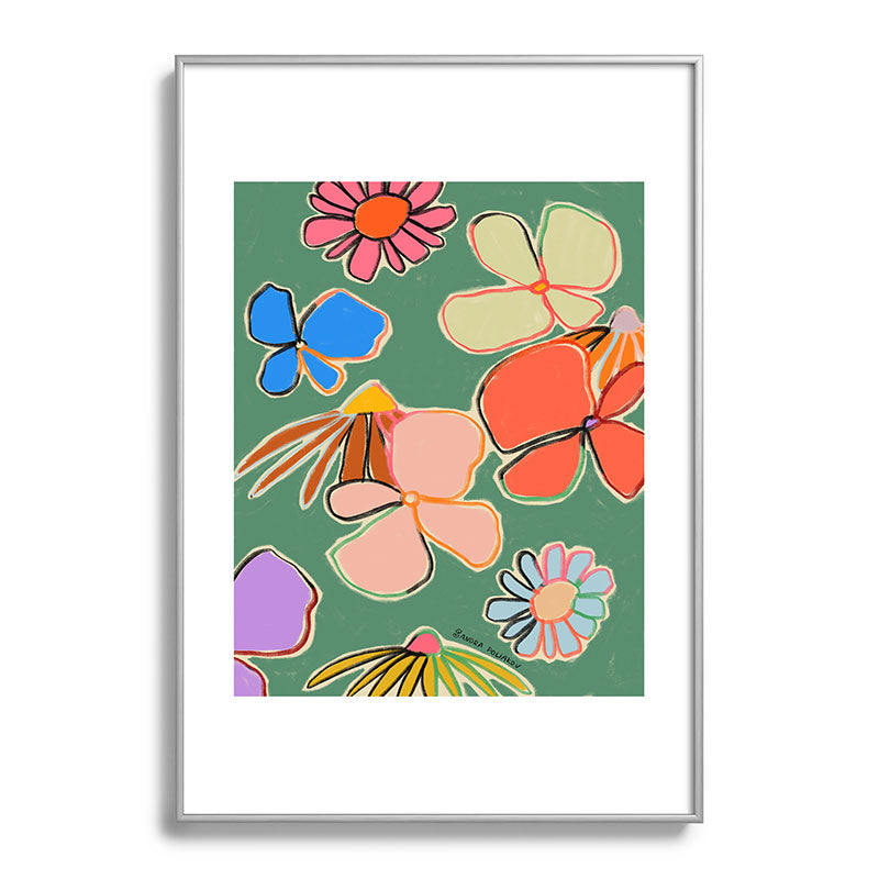 sandrapoliakov VINTAGE GARDEN GREEN Metal Framed Art Print