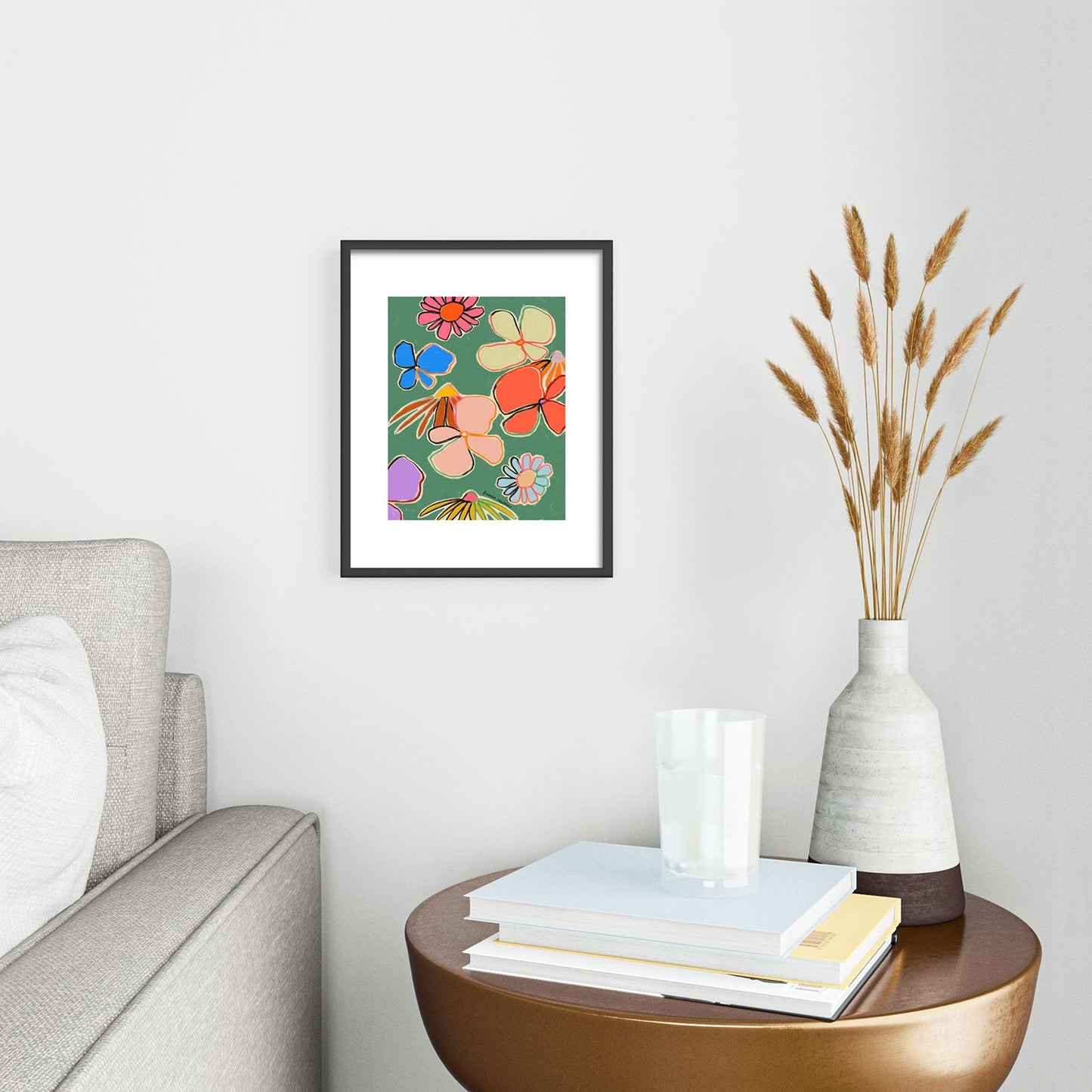 sandrapoliakov VINTAGE GARDEN GREEN Metal Framed Art Print