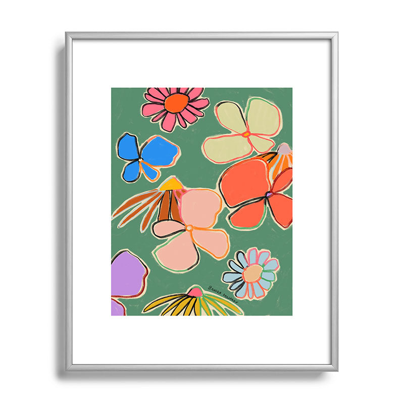 sandrapoliakov VINTAGE GARDEN GREEN Metal Framed Art Print