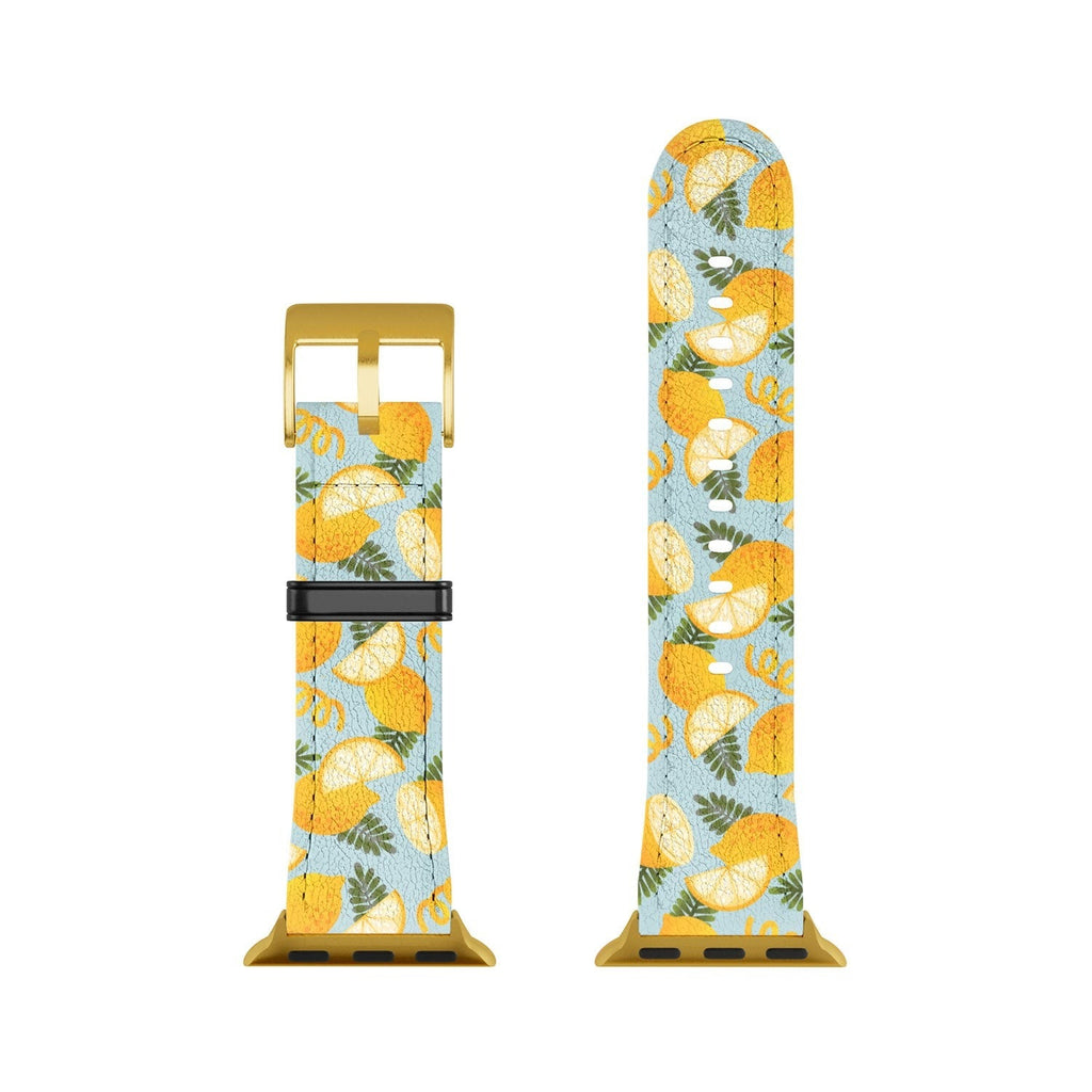 Jessica Molina Lemon Pattern on Sky Blue Apple Watch Band