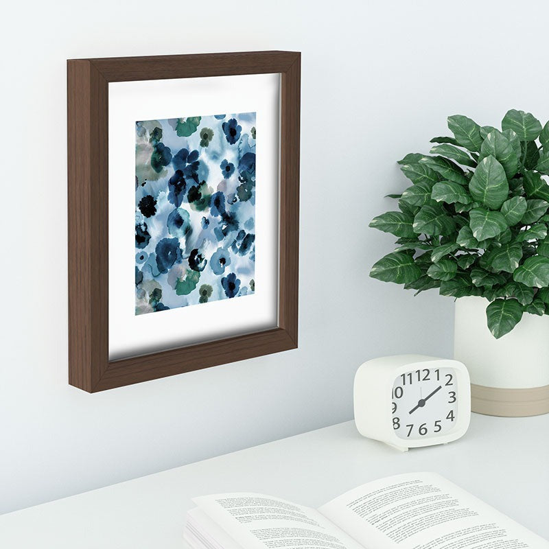 Ninola Design Botanic Retreat Ombre Abstract Watercolor Flowers Blue Navy Recessed Framing Rectangle