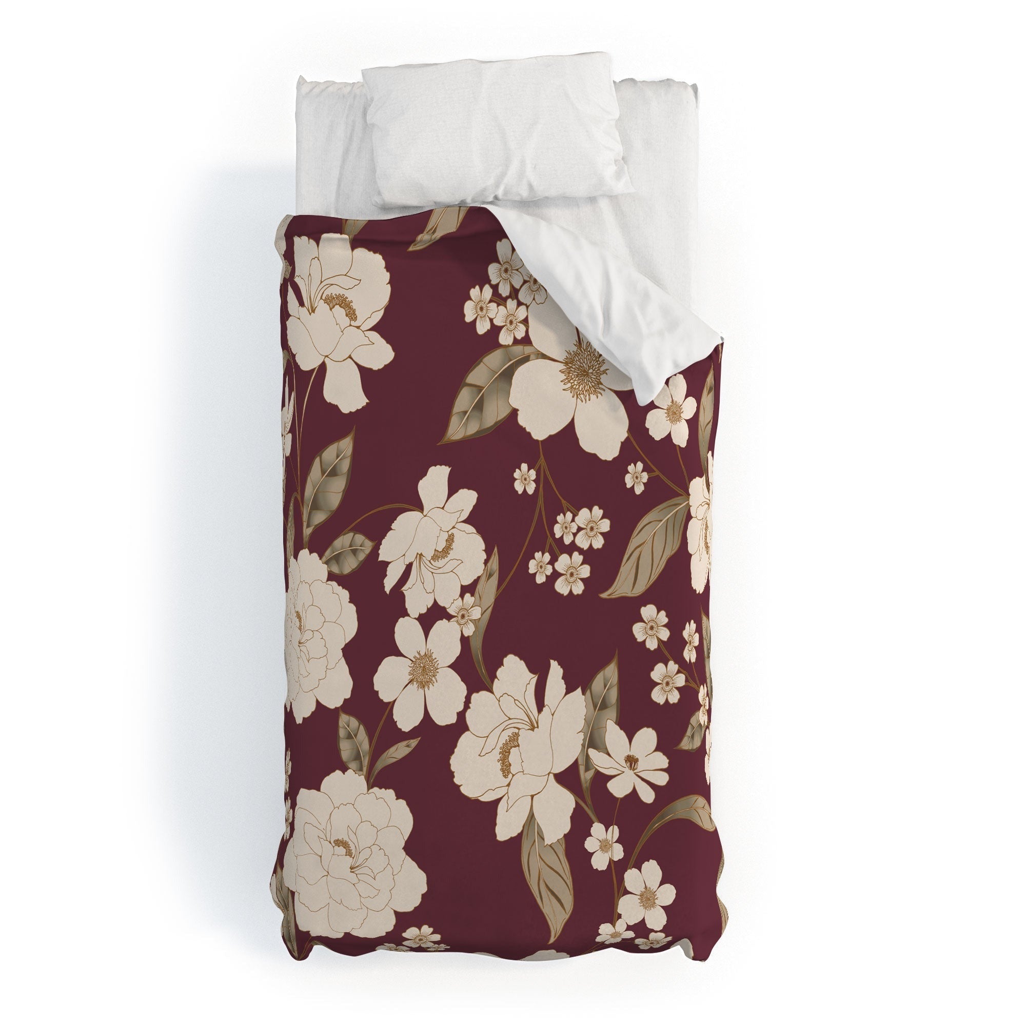 Gabriela Fuente Burgundy Floral Roberta Duvet Cover