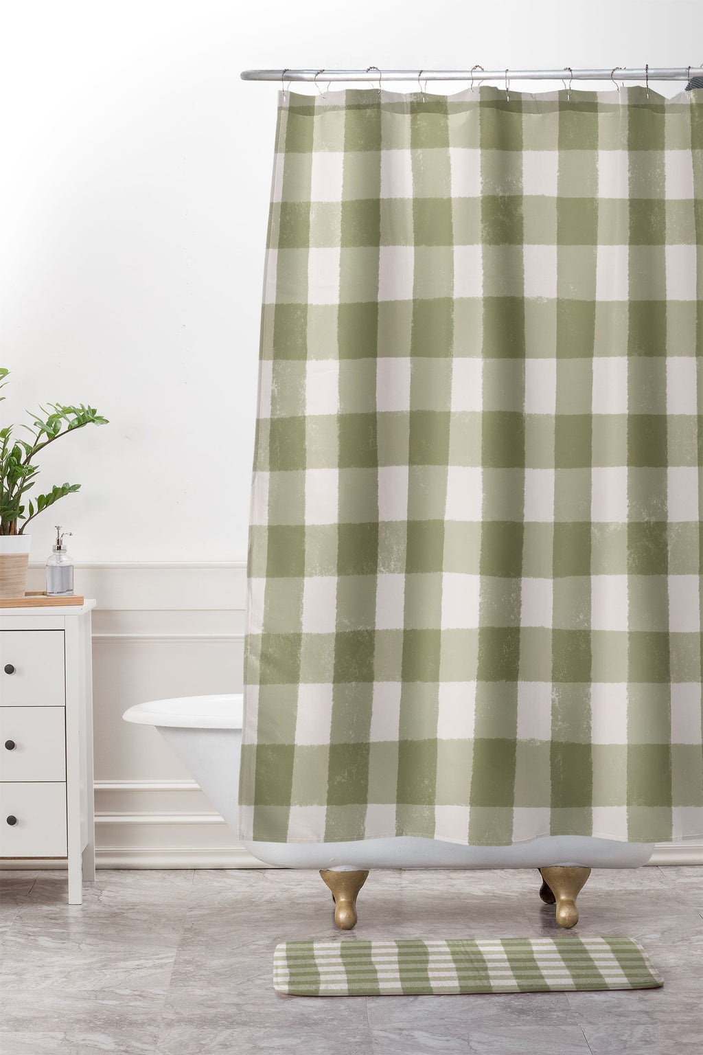 Menina Lisboa Rustic Green Plaid Memory Foam Bath Mat