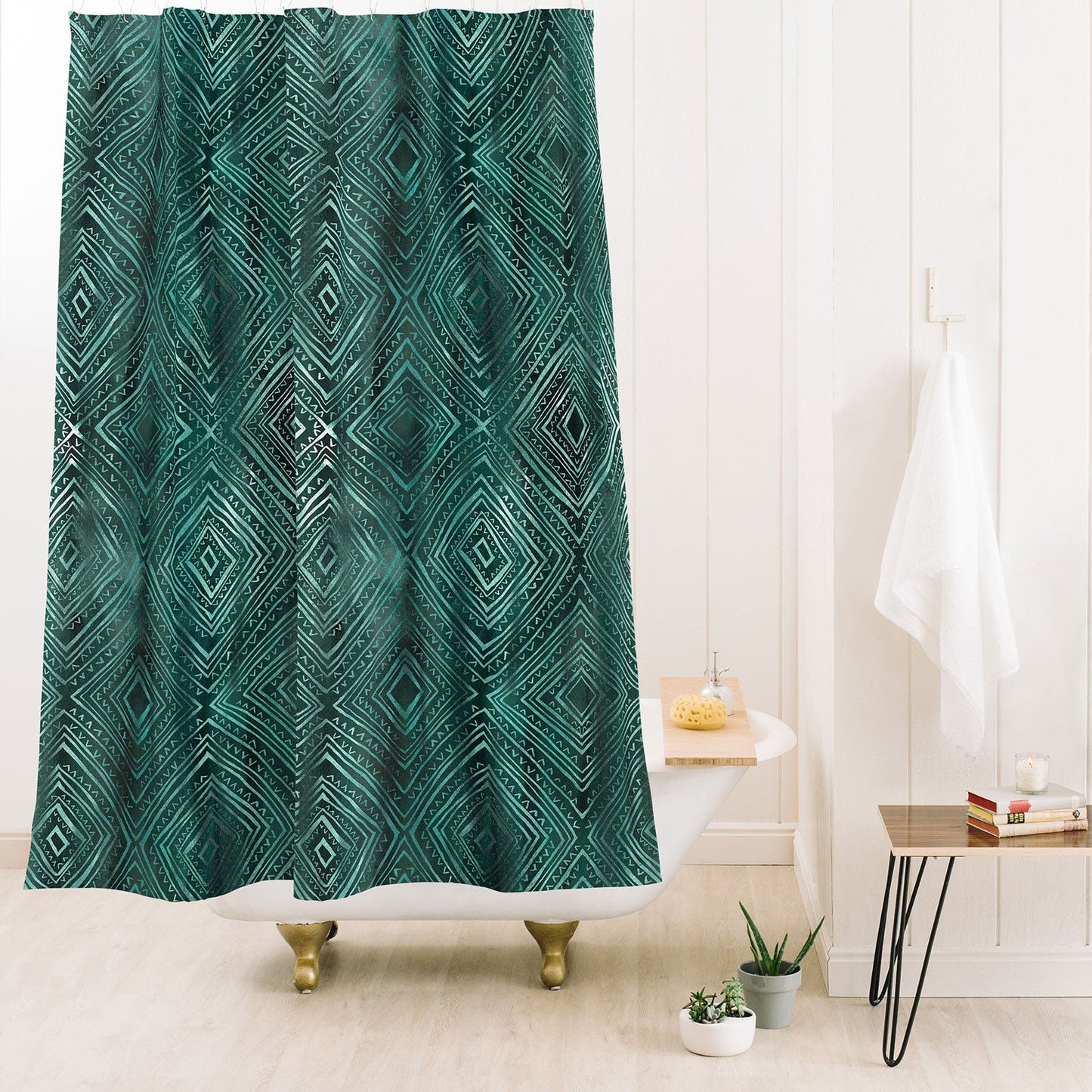 Schatzi Brown Drawn Diamond Green Shower Curtain