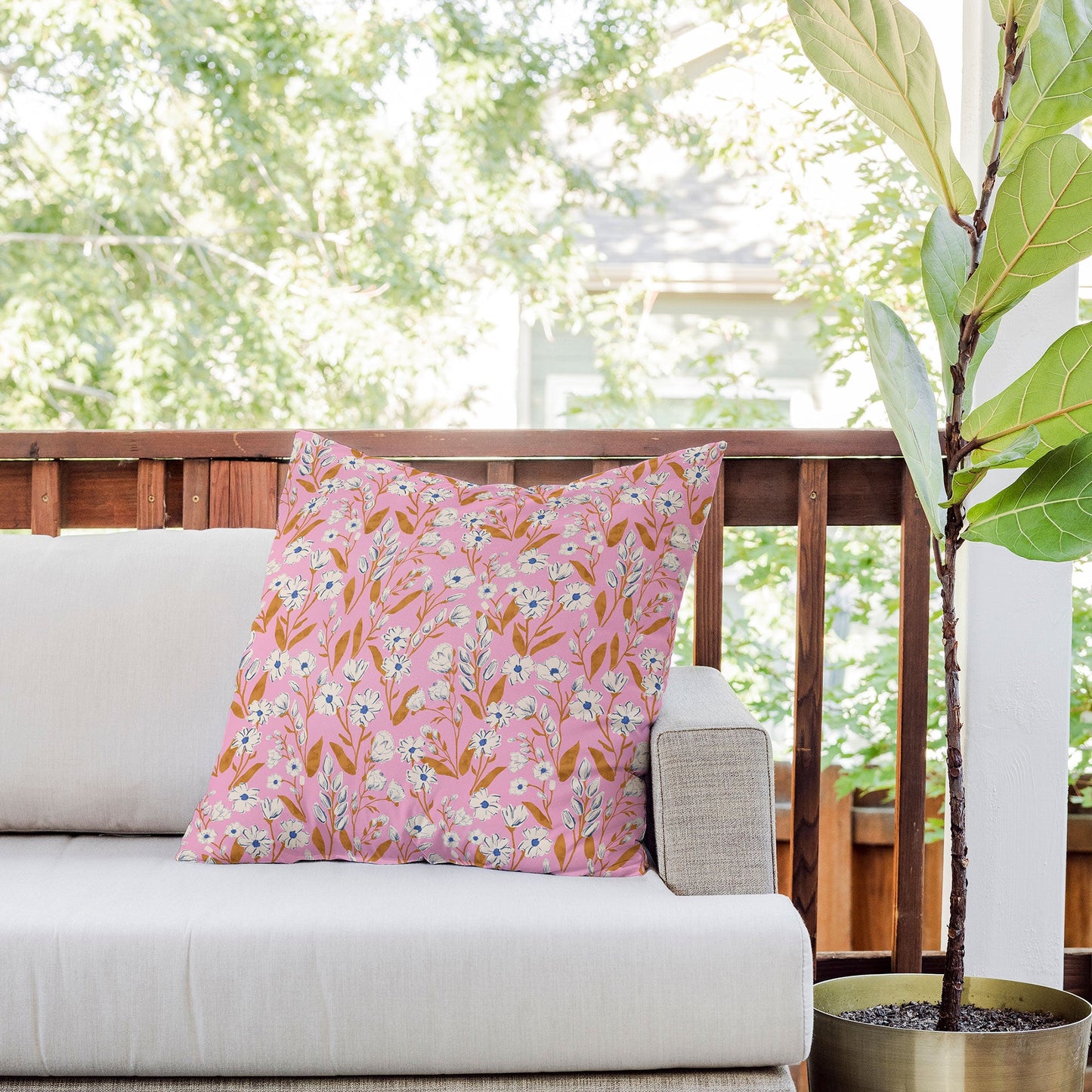 Schatzi Brown Penelope Floral Pink Outdoor Throw Pillow