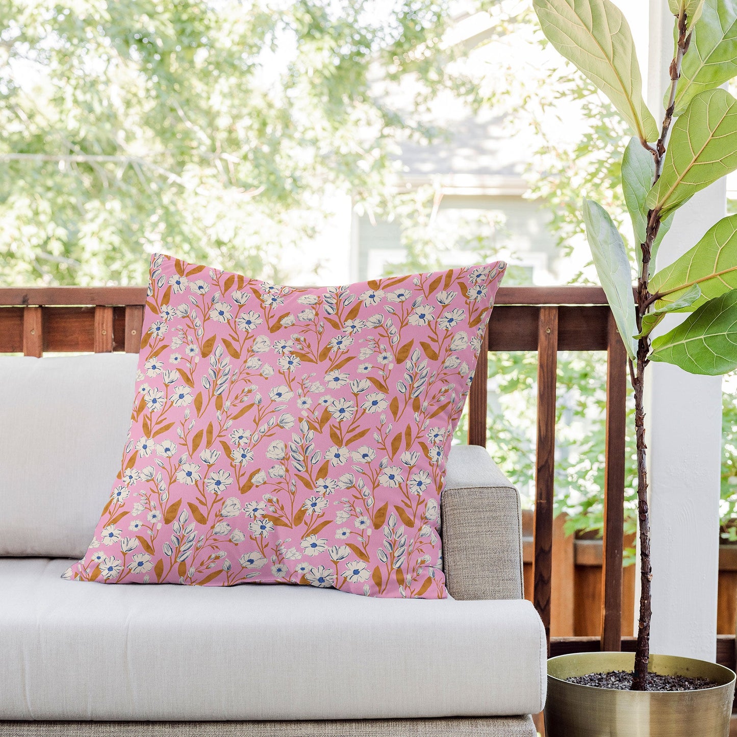 Schatzi Brown Penelope Floral Pink Outdoor Throw Pillow
