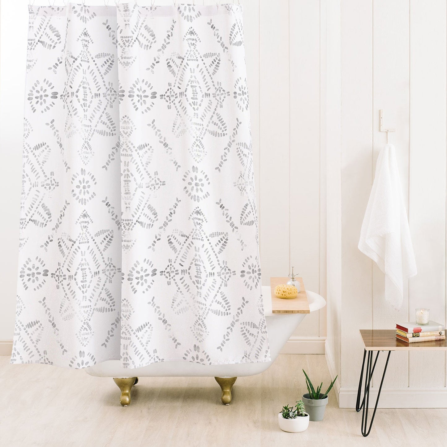 Schatzi Brown Reeve Pattern White Shower Curtain