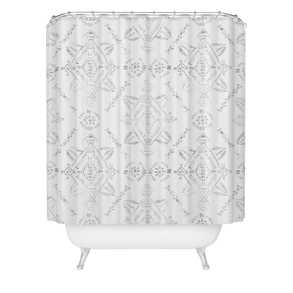 Schatzi Brown Reeve Pattern White Shower Curtain