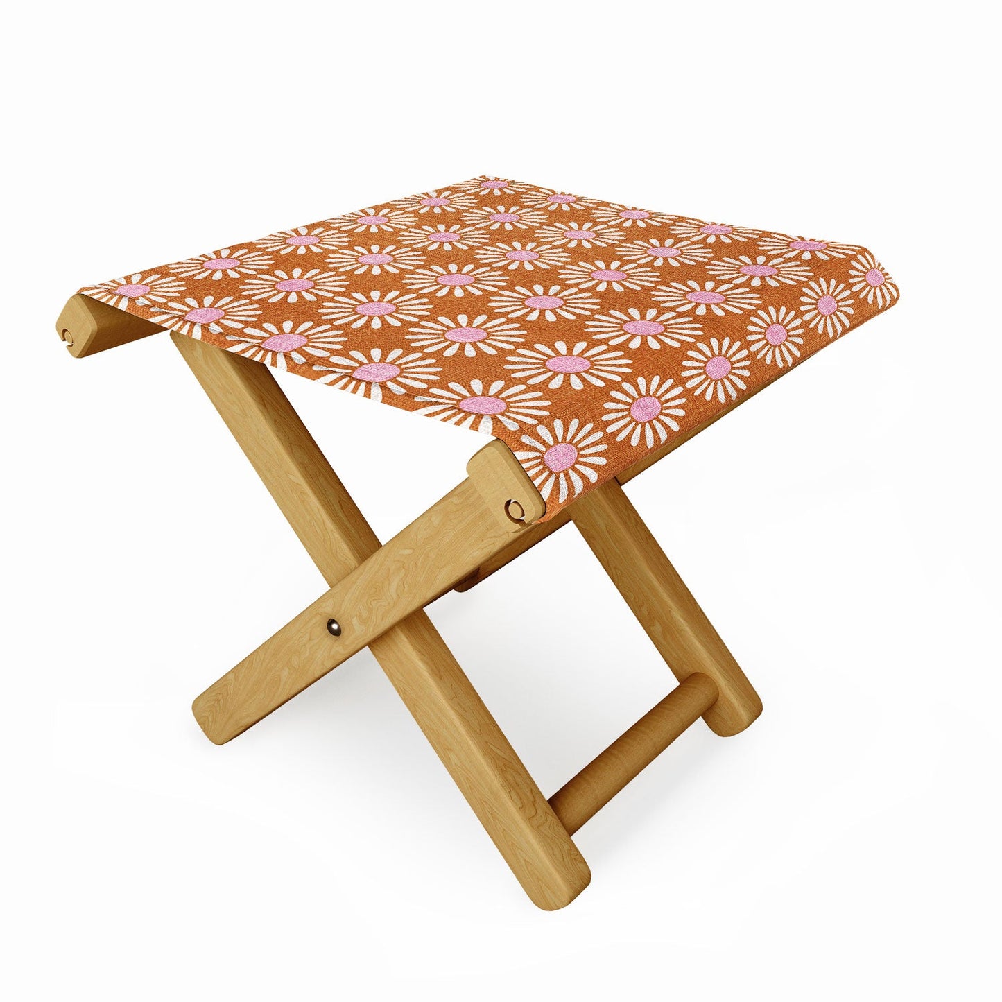 Schatzi Brown Retro Jumbo Daisy Orange Folding Stool