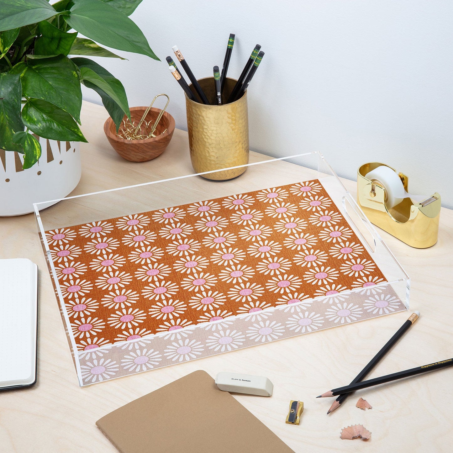 Schatzi Brown Retro Jumbo Daisy Orange Acrylic Tray