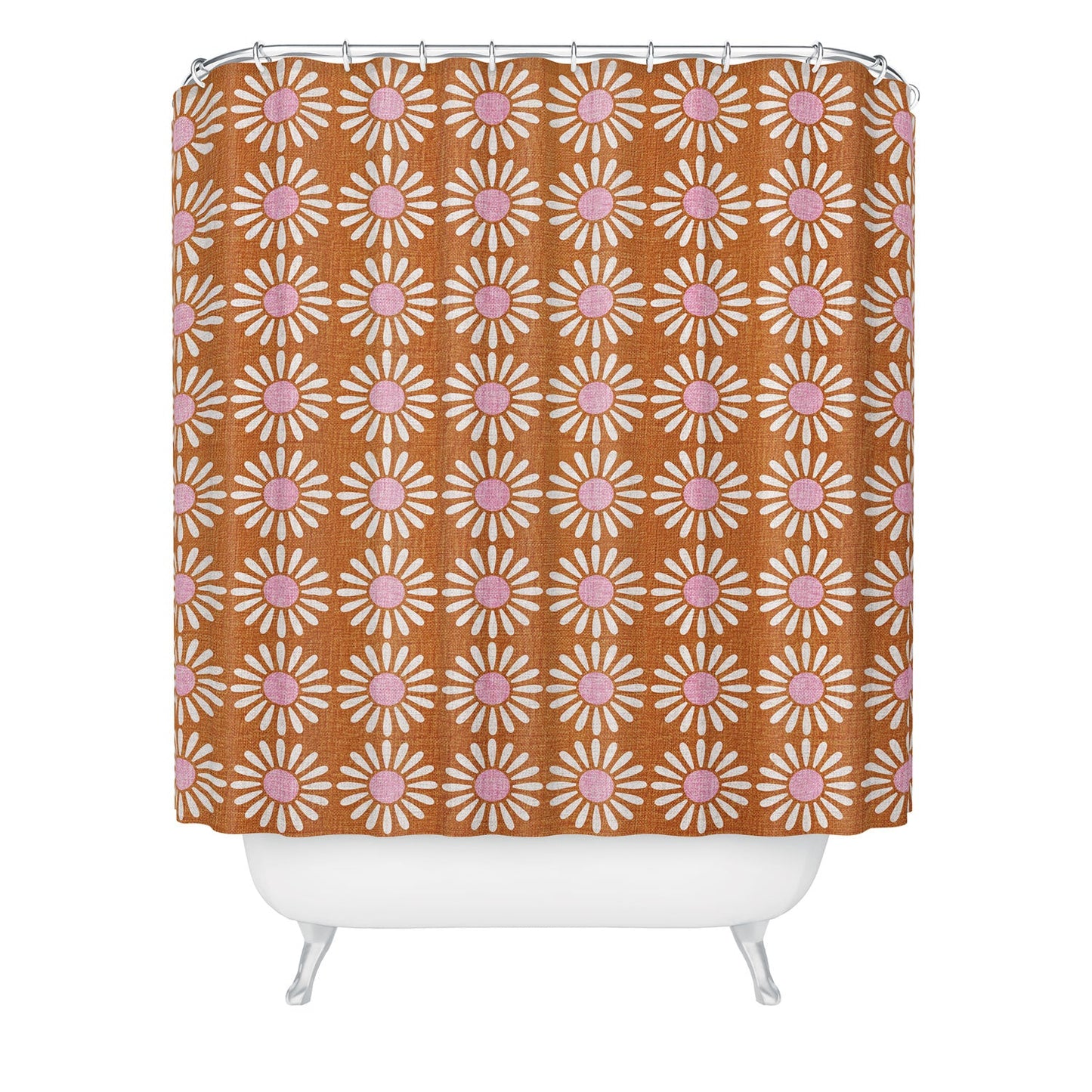 Schatzi Brown Retro Jumbo Daisy Orange Shower Curtain