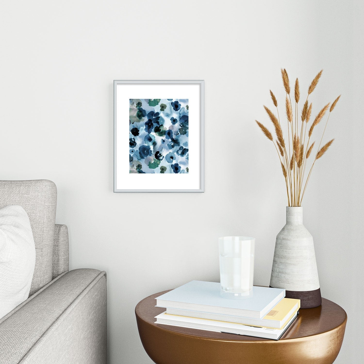 Ninola Design Botanic Retreat Ombre Abstract Watercolor Flowers Blue Navy Metal Framed Art Print