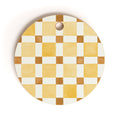 Ninola Design Everyday Artifact Checker Mosaic Tiles Geometry Yellow Cutting Board Round