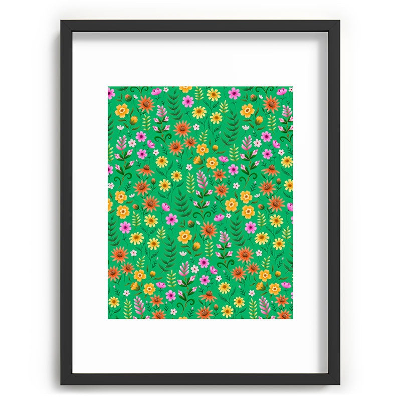 Pimlada Phuapradit Ditsy Spring Floral Green Recessed Framing Rectangle