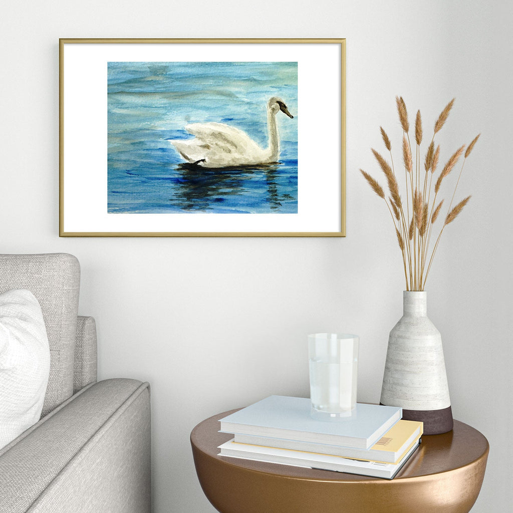 Seleneli_art swan I Metal Framed Art Print