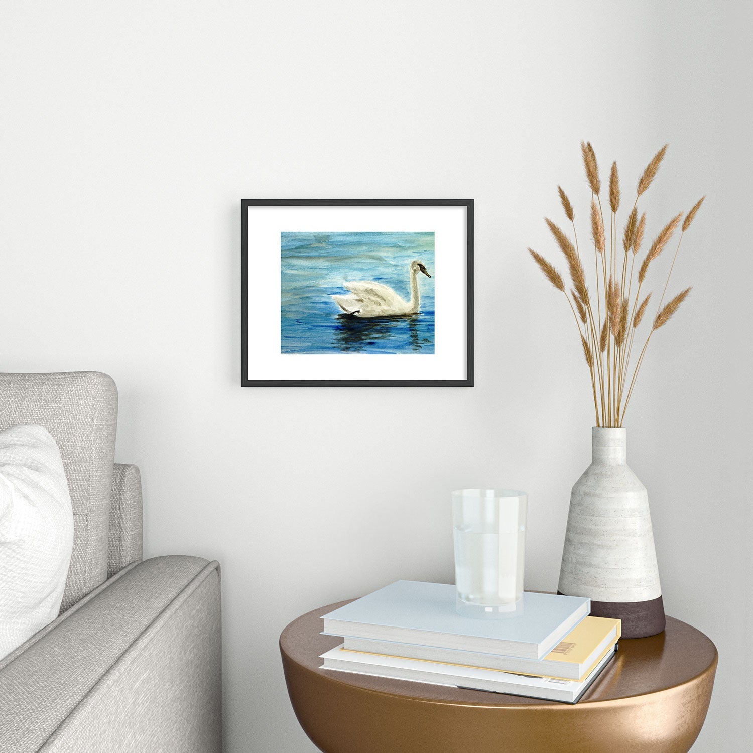 Seleneli_art swan I Metal Framed Art Print