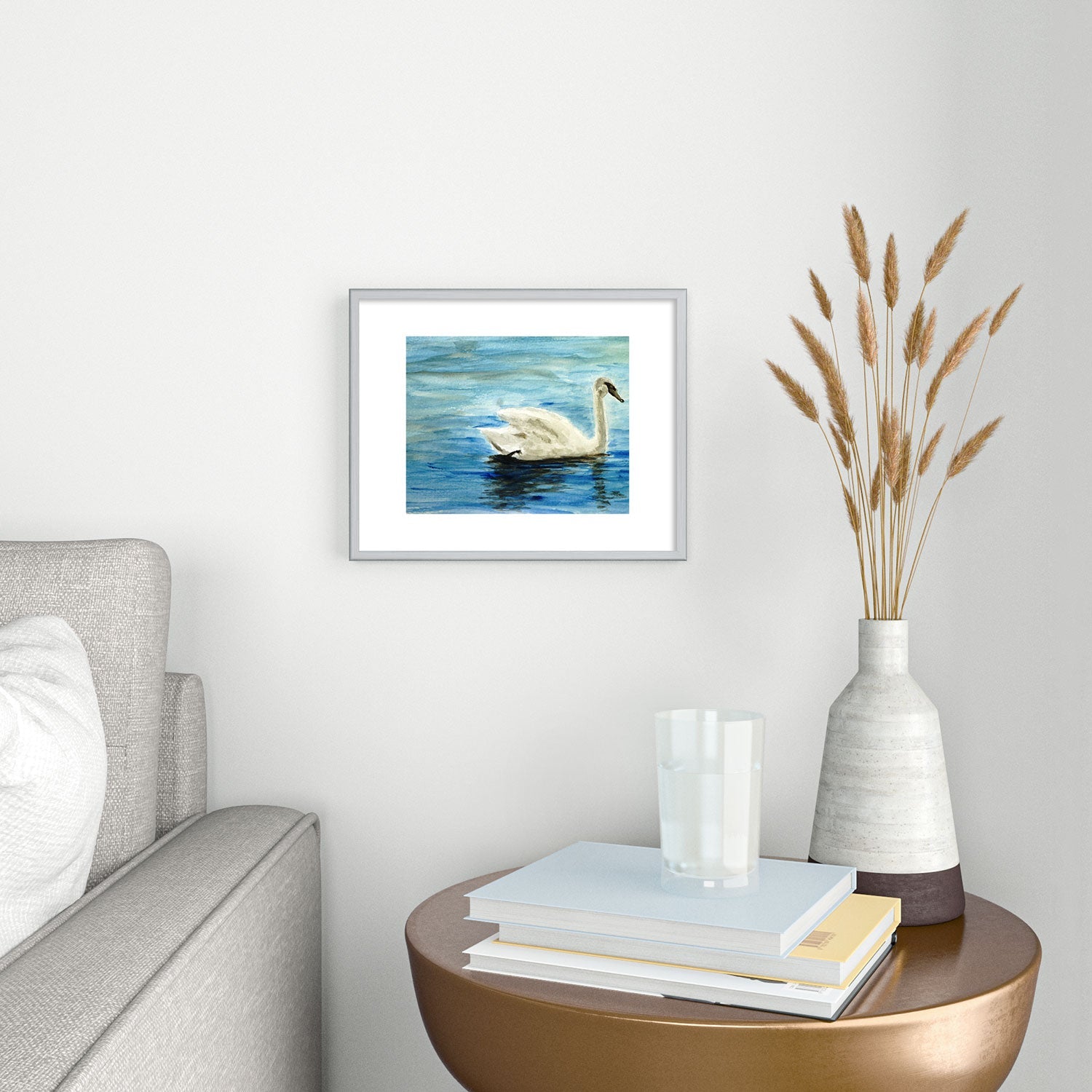 Seleneli_art swan I Metal Framed Art Print