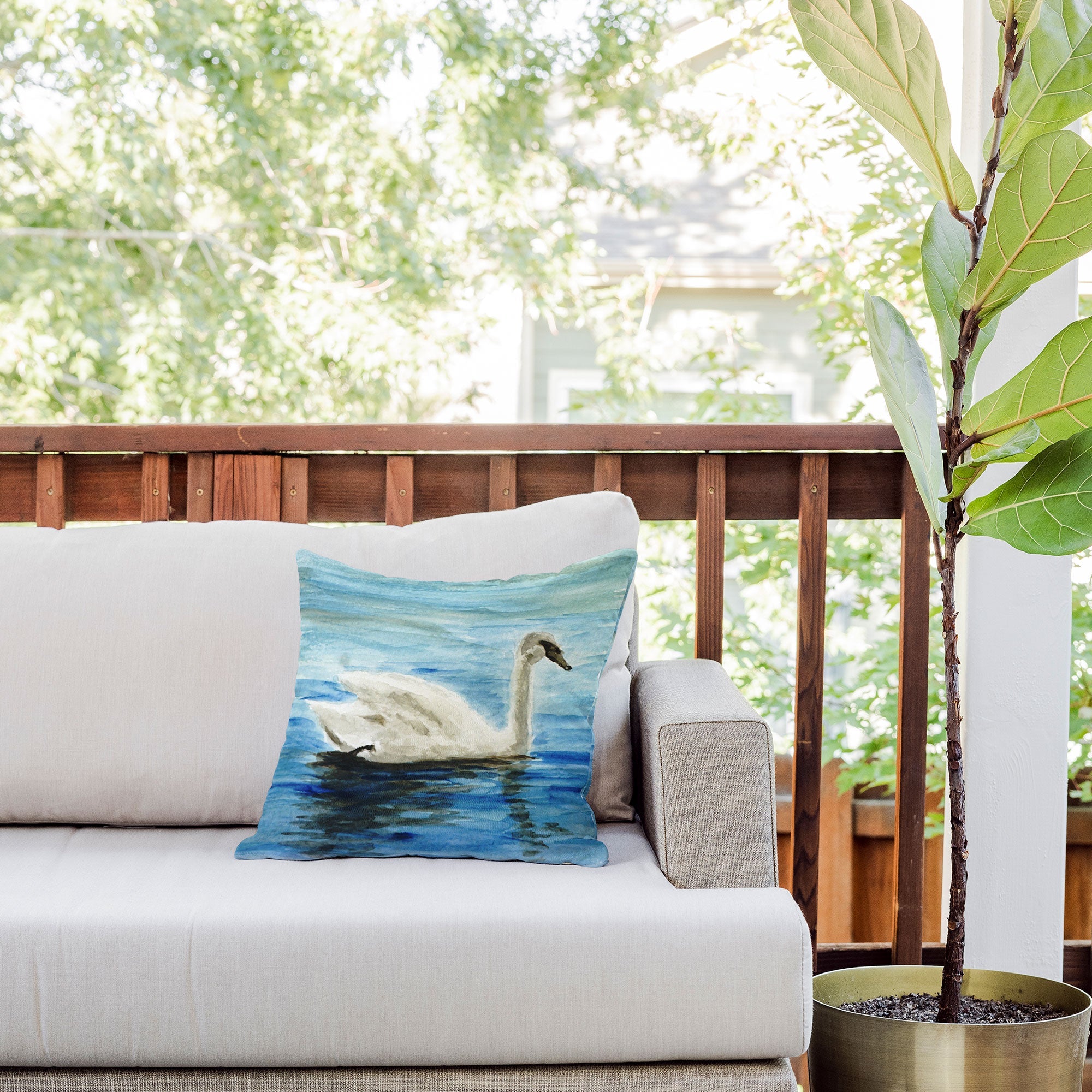 Seleneli_art swan I Outdoor Throw Pillow