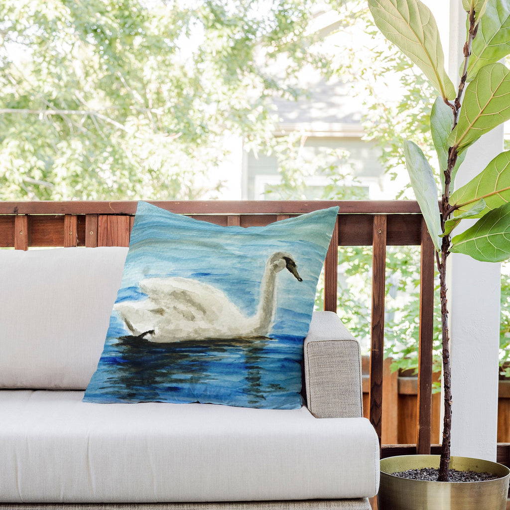 Seleneli_art swan I Outdoor Throw Pillow