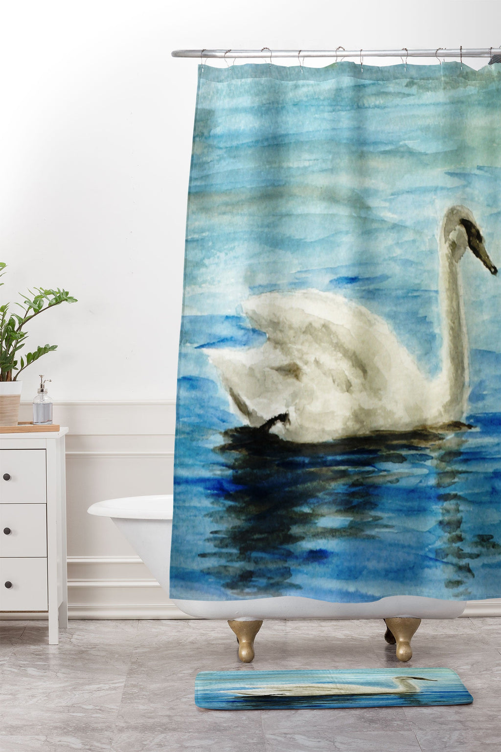 Seleneli_art swan I Memory Foam Bath Mat