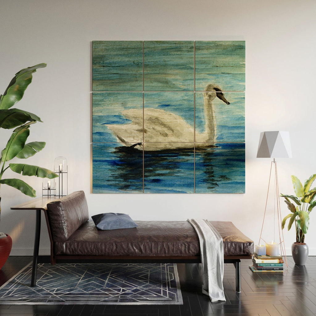 Seleneli_art swan I Wood Wall Mural
