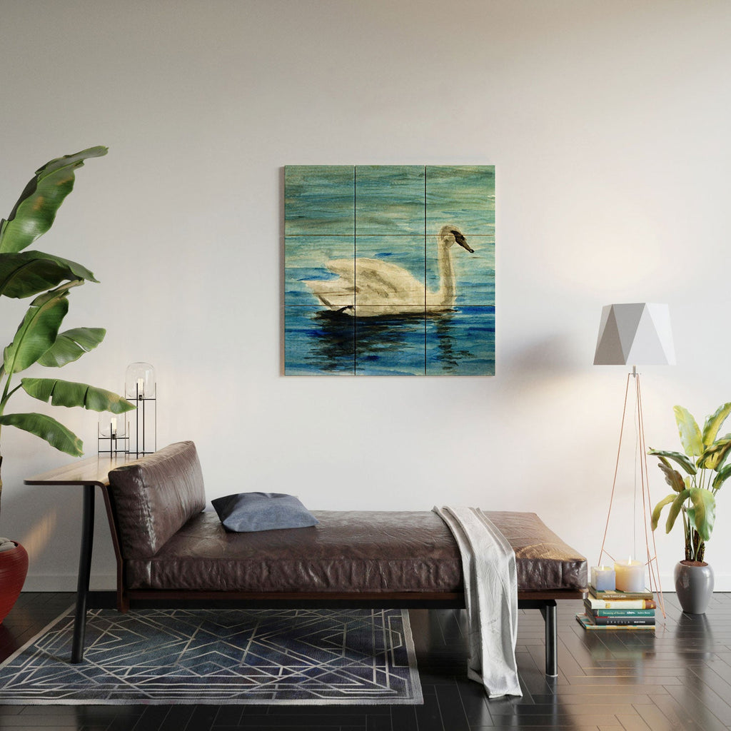 Seleneli_art swan I Wood Wall Mural