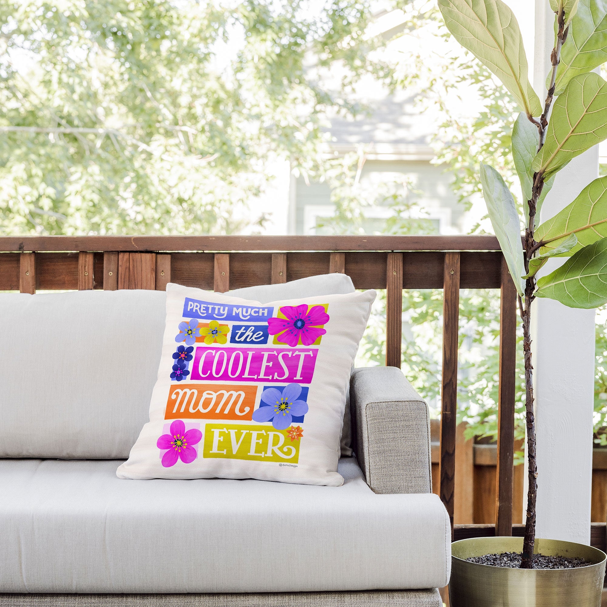 Seta Zakian Coolest Mom Ever Outdoor Throw Pillow