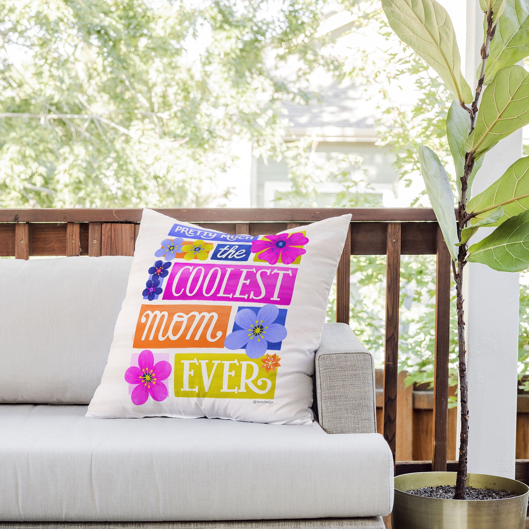 Seta Zakian Coolest Mom Ever Outdoor Throw Pillow