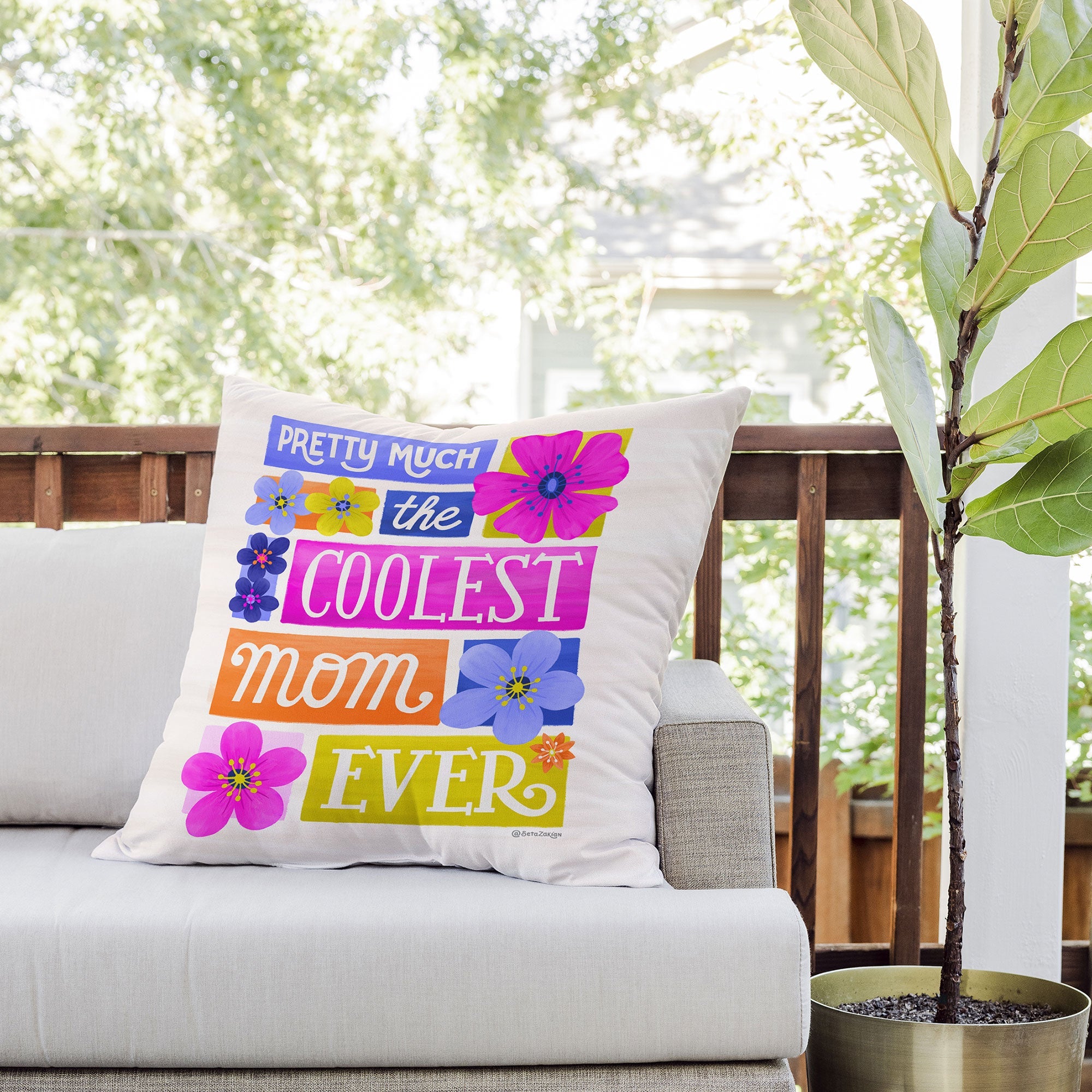 Seta Zakian Coolest Mom Ever Outdoor Throw Pillow