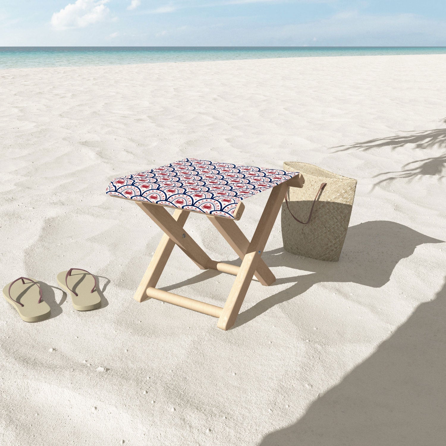 Seta Zakian Crab Scallop pattern Folding Stool