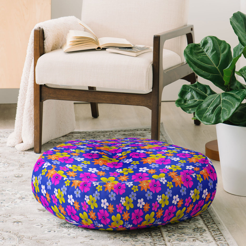 Seta Zakian Floral blue pattern Floor Pillow Round