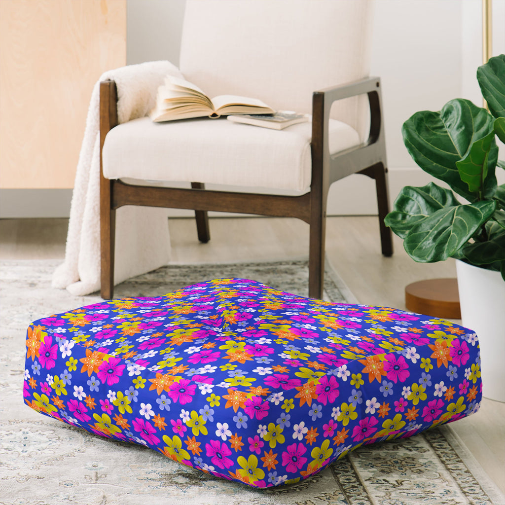 Seta Zakian Floral blue pattern Floor Pillow Square