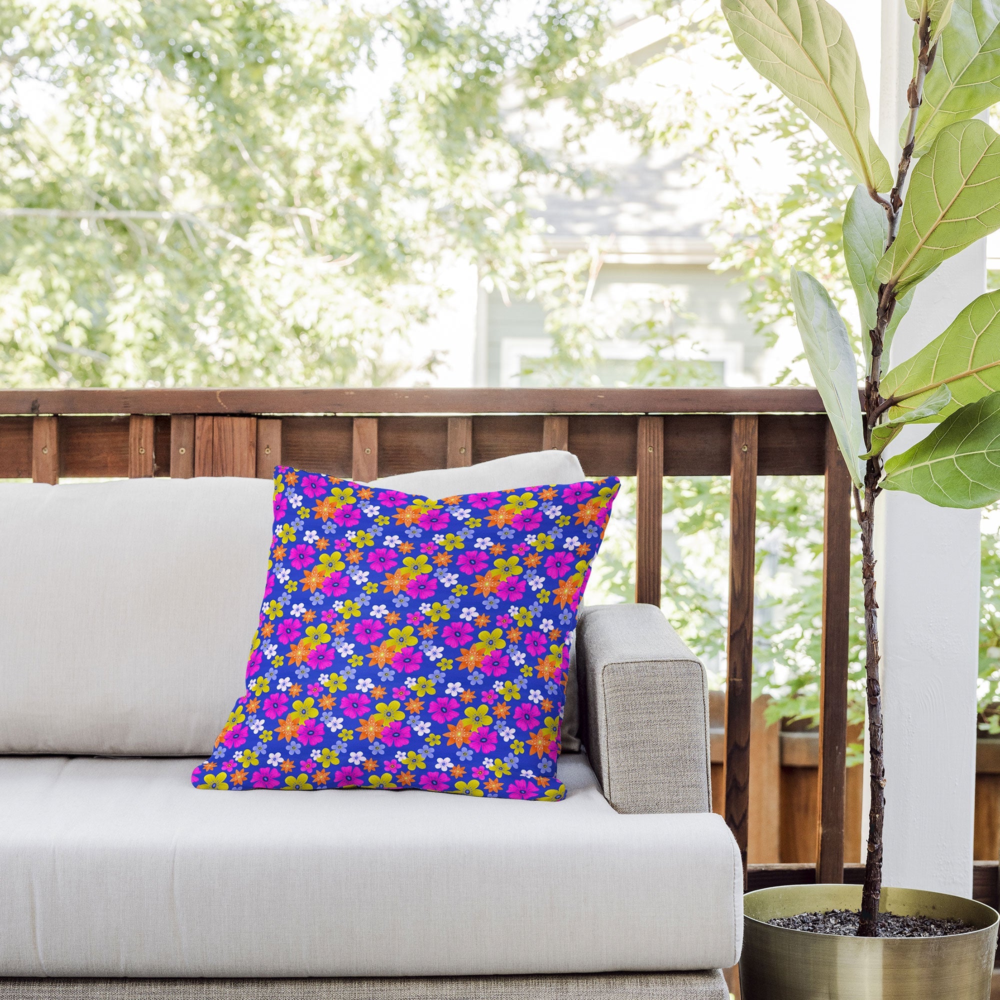 Seta Zakian Floral blue pattern Outdoor Throw Pillow