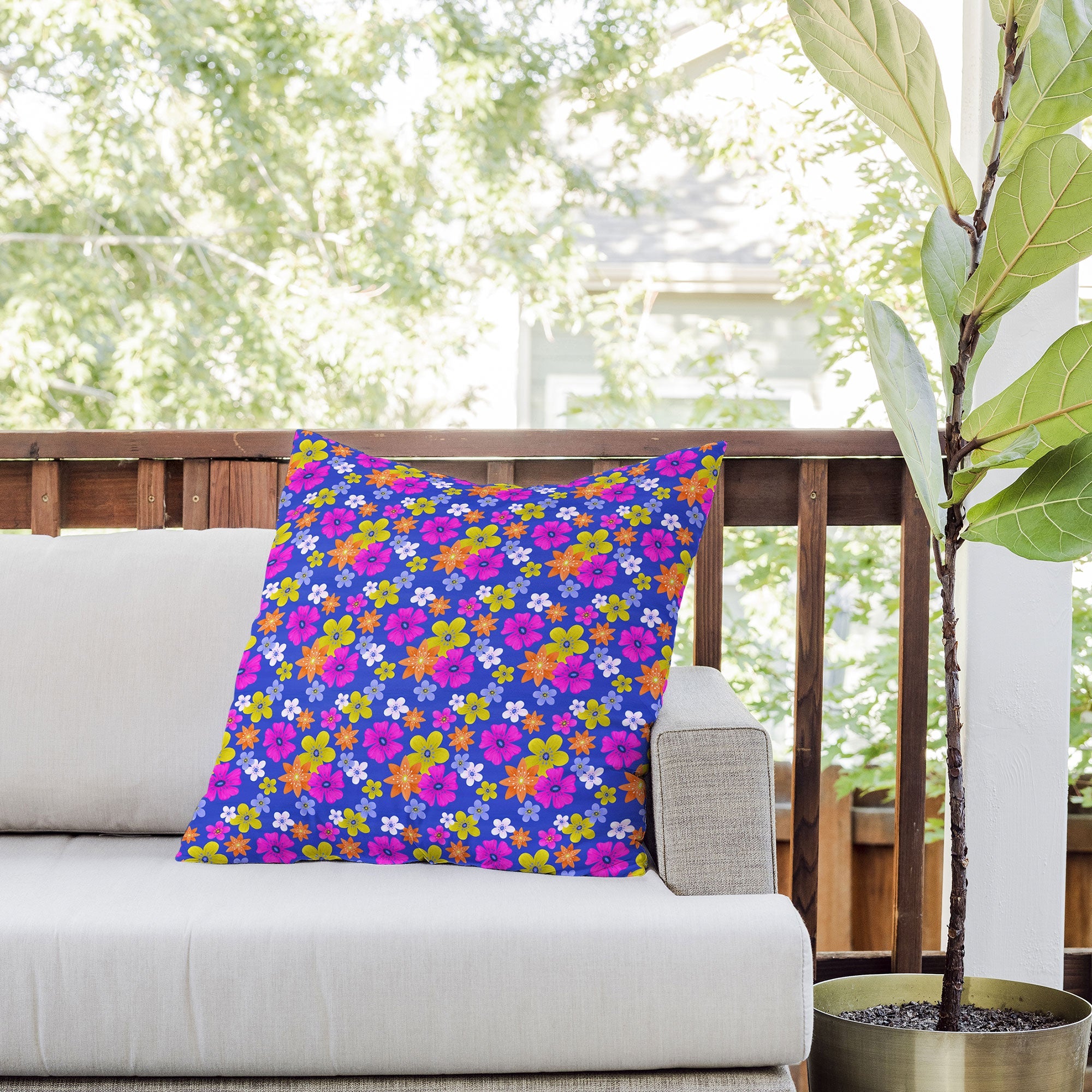 Seta Zakian Floral blue pattern Outdoor Throw Pillow