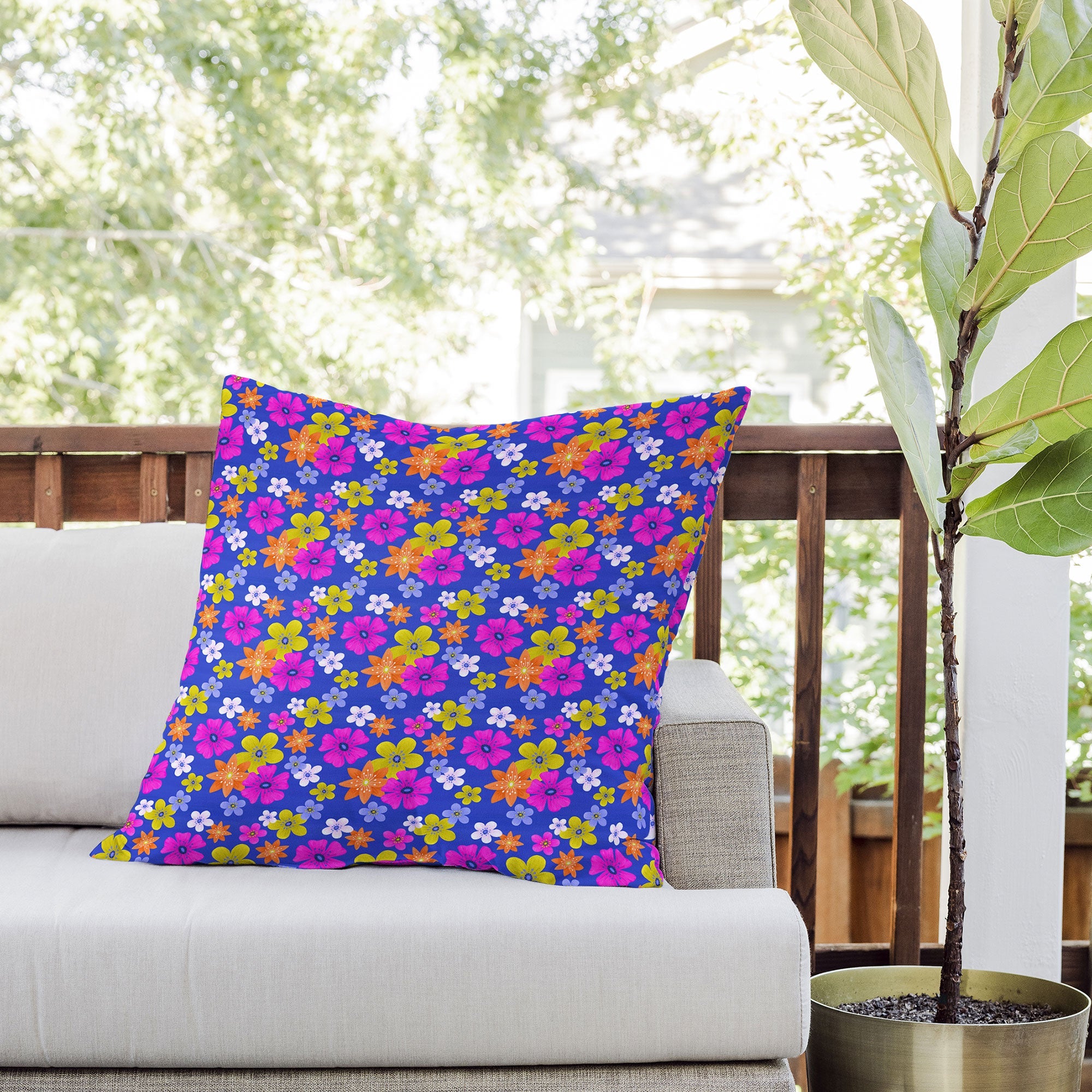 Seta Zakian Floral blue pattern Outdoor Throw Pillow