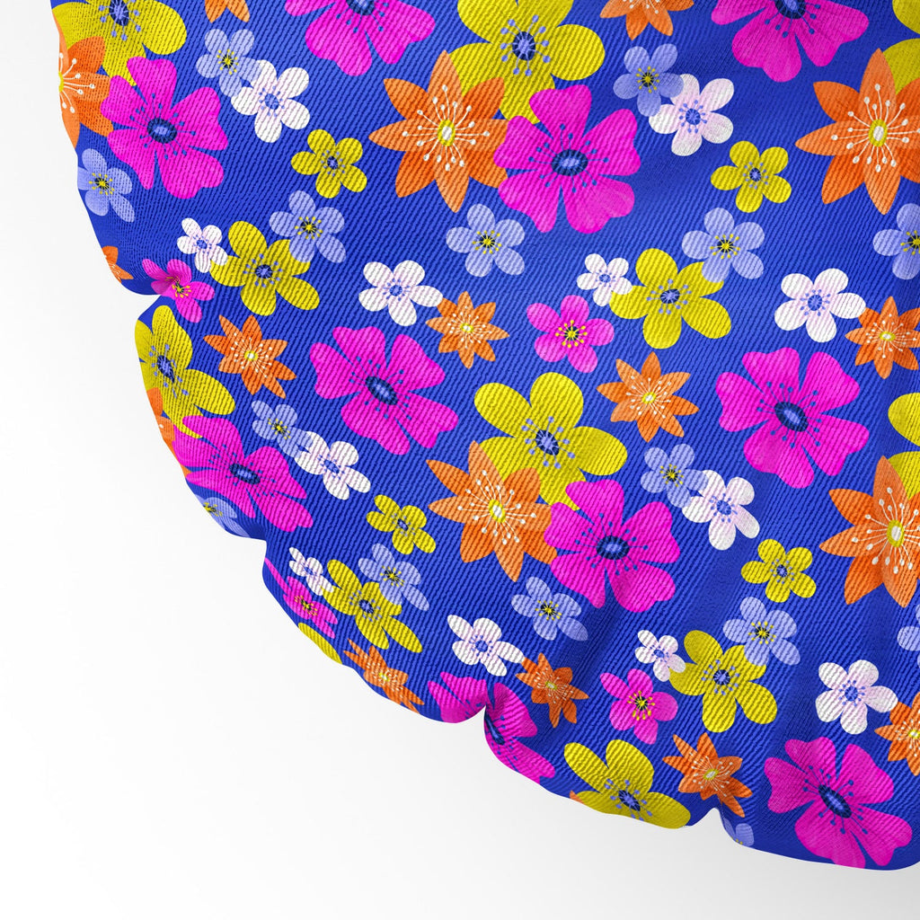 Seta Zakian Floral blue pattern Floor Pillow Round
