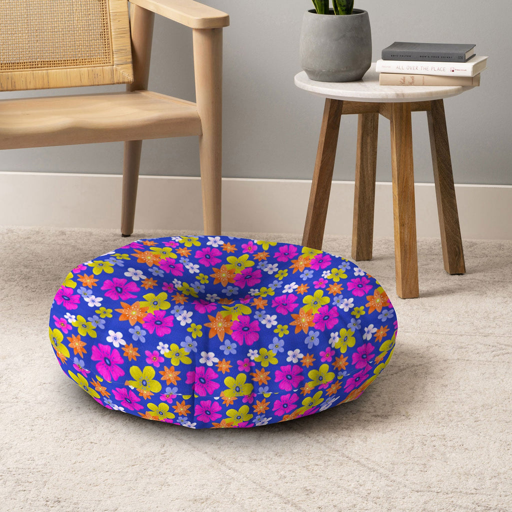 Seta Zakian Floral blue pattern Floor Pillow Round