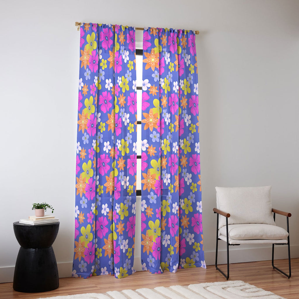 Seta Zakian Floral blue pattern Sheer Window Curtain