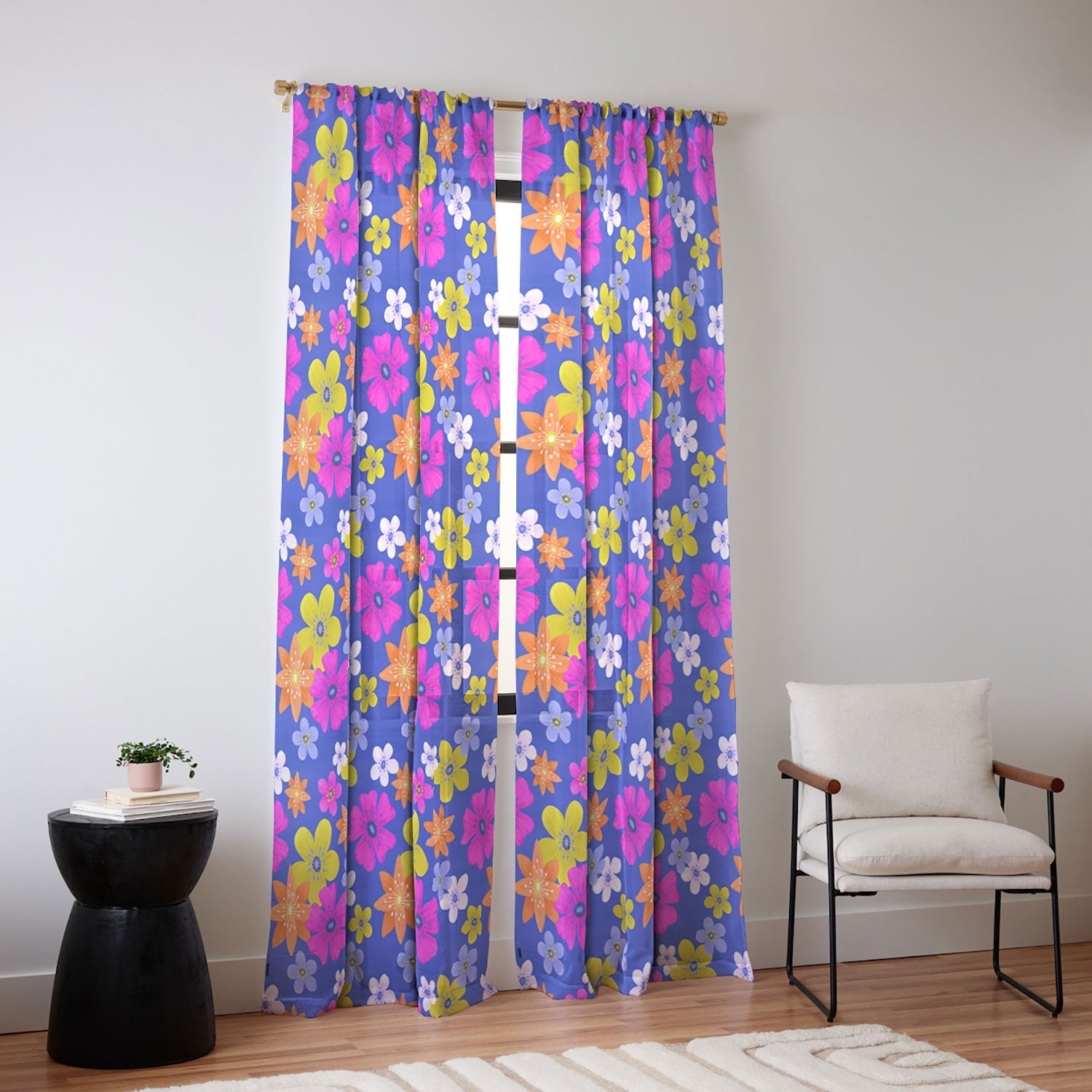 Seta Zakian Floral blue pattern Sheer Window Curtain