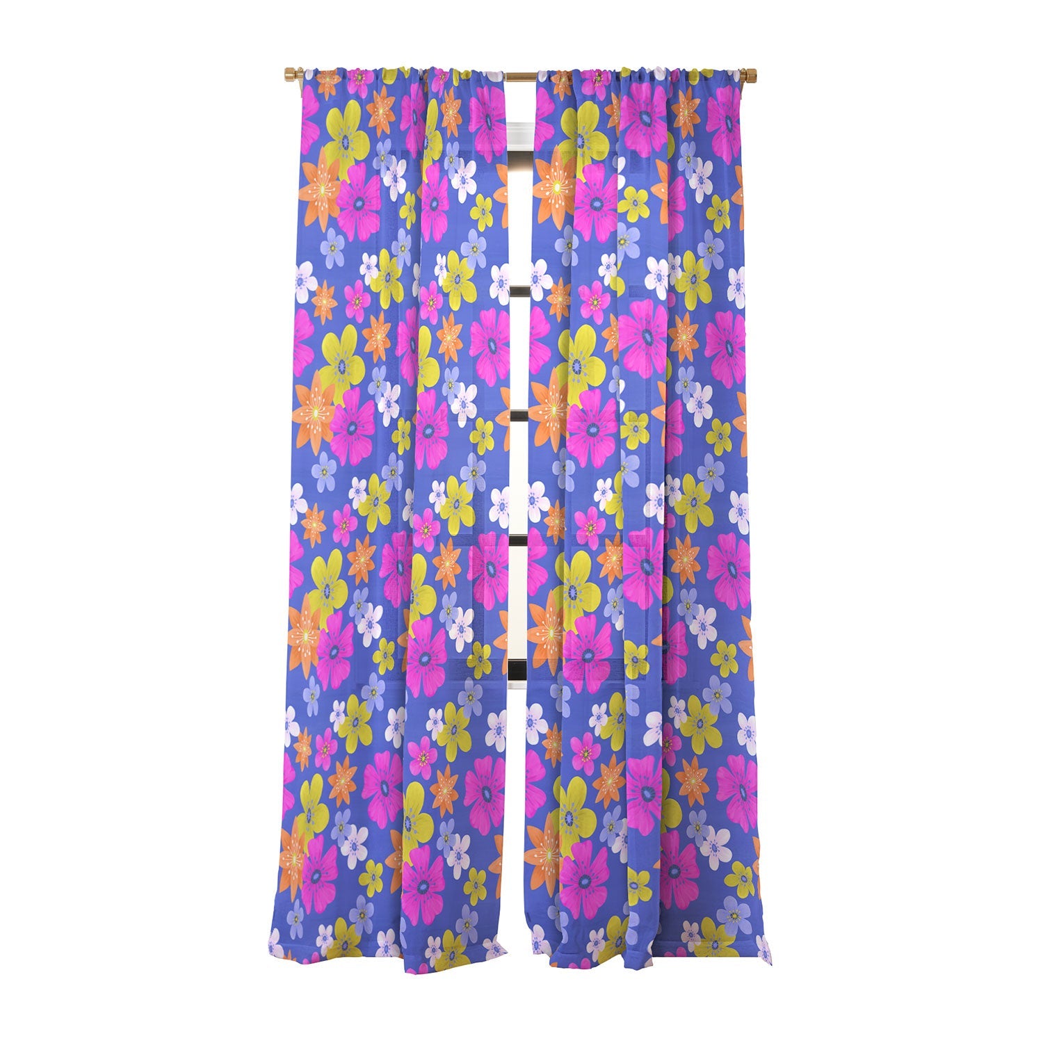 Seta Zakian Floral blue pattern Sheer Window Curtain