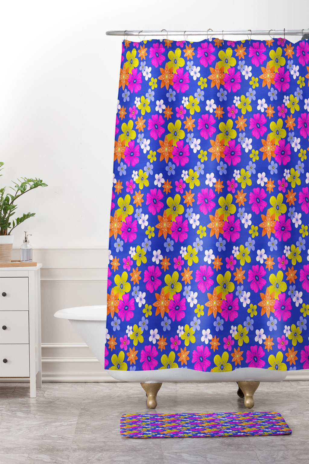 Seta Zakian Floral blue pattern Memory Foam Bath Mat