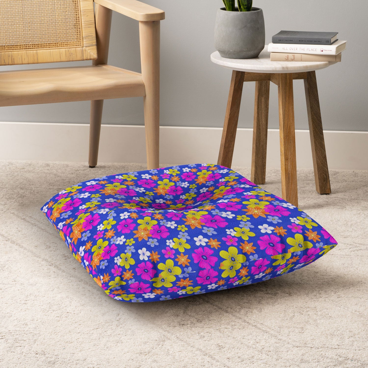 Seta Zakian Floral blue pattern Floor Pillow Square