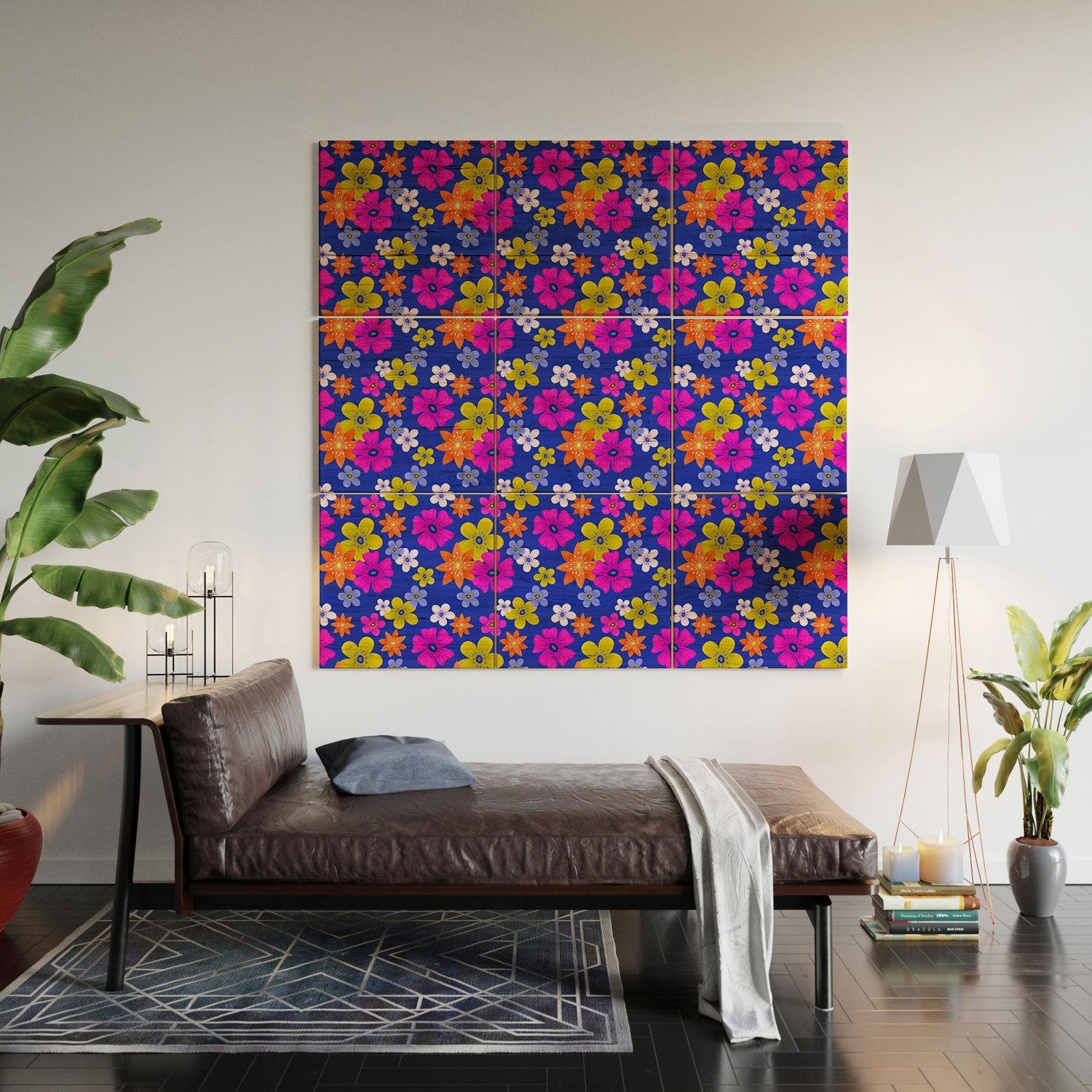 Seta Zakian Floral blue pattern Wood Wall Mural
