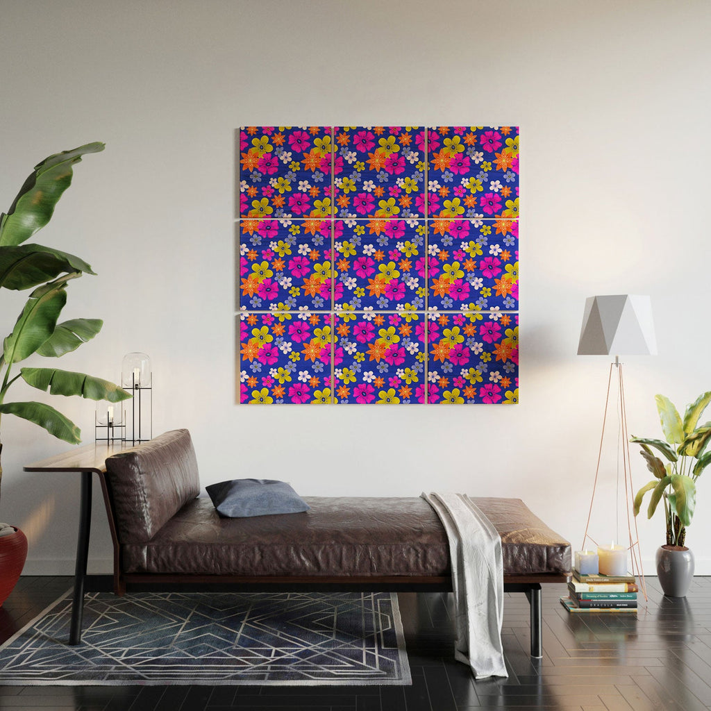 Seta Zakian Floral blue pattern Wood Wall Mural