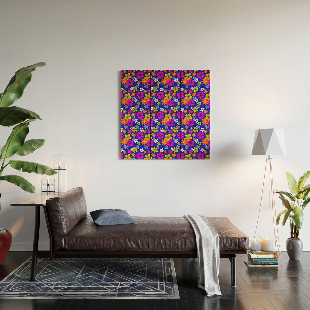 Seta Zakian Floral blue pattern Wood Wall Mural