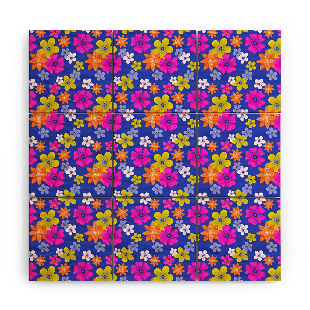 Seta Zakian Floral blue pattern Wood Wall Mural